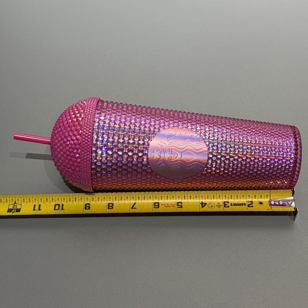 Starbucks 2025 Cold Cup Tumbler Iridescent Pink Domed Studded 24 fl. oz Venti - Picture 11 of 11